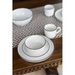 Sale Kirklands Home Porcelain Black Trim 16-pc. Dinnerware Set White