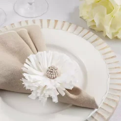 Hot Kirklands Home Raffia Flower Napkin Rings, Set of 4 White