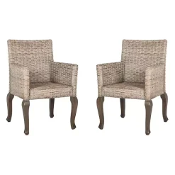 Sale Kirklands Home White Rattan Curved Legs Dining Chairs, Set of 2