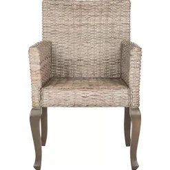 Sale Kirklands Home White Rattan Curved Legs Dining Chairs, Set of 2