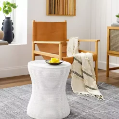 Best Kirklands Home Ribbed Rattan Round Accent Table White
