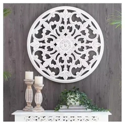 Discount Kirklands Home Round Medallion Wood Plaque White