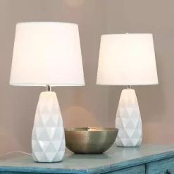 Kirklands Home Sculpted Diamond Table Lamps, Set of 2 White