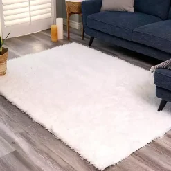 New Kirklands Home Shag Washable Area Rug, 5x7 White