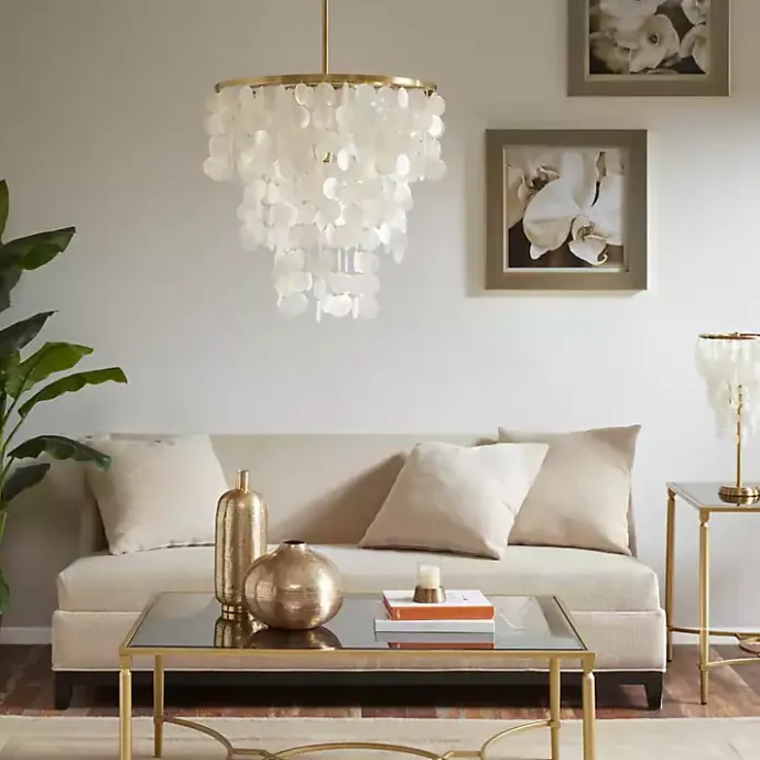 Online Kirklands Home Shell and Gold Metal Layered Chandelier White