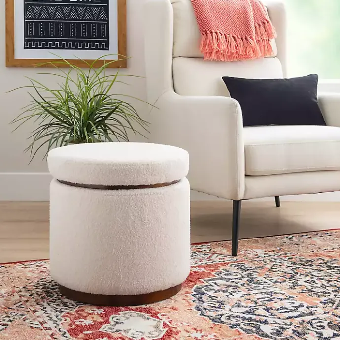 Online Kirklands Home Sherpa Upholstered Storage Ottoman White