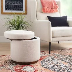 Online Kirklands Home Sherpa Upholstered Storage Ottoman White