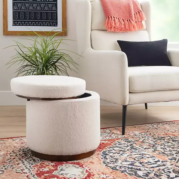 Online Kirklands Home Sherpa Upholstered Storage Ottoman White