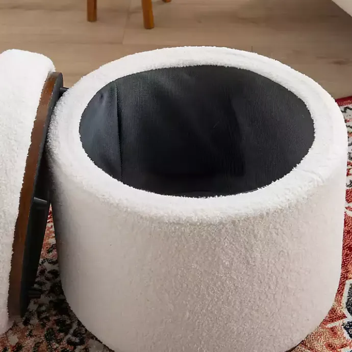 Online Kirklands Home Sherpa Upholstered Storage Ottoman White