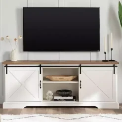 Kirklands Home Sliding Barn Door Media Cabinet White