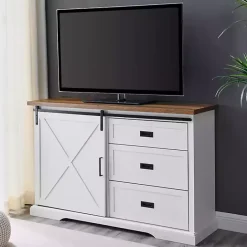 Outlet Kirklands Home Sliding Door and 3-Drawer Sideboard White