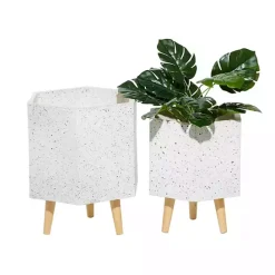 Online Kirklands Home Speckled Planters with Wooden Legs, Set of 2 White