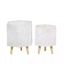 Online Kirklands Home Speckled Planters with Wooden Legs, Set of 2 White