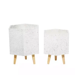 Online Kirklands Home Speckled Planters with Wooden Legs, Set of 2 White