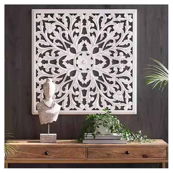 Sale Kirklands Home Sqaure Medallion Wood Plaque White