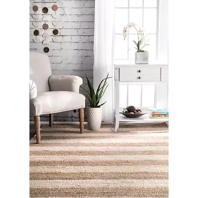 Clearance Kirklands Home White Stripe Jute Area Rug, 5x8