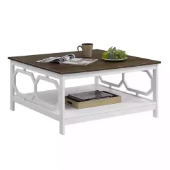 Hot Kirklands Home White Two-Tone Geometric Sides Square Coffee Table