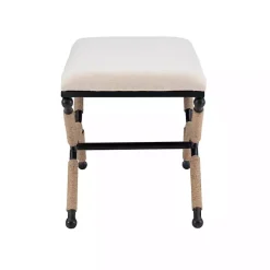 Kirklands Home White Upholstered and Wrapped Rope Metal Bench