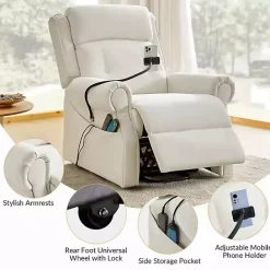 Hot Kirklands Home Upholstered Lift Assist Massaging Recliner White