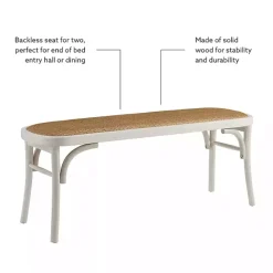 Kirklands Home Wood & Rattan Conelly Bench White
