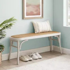 Kirklands Home Wood & Rattan Conelly Bench White