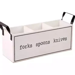 Online Kirklands Home Wood and Black Metal Handles Utensil Caddy White