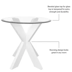 Hot Kirklands Home Wood and Glass Top X-Base Accent Table White