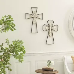 Hot Kirklands Home White Wood and Metal Cross Wall Plaques, Set of 2