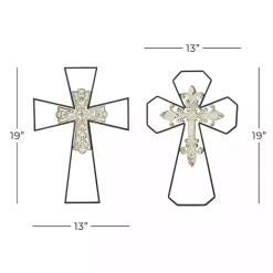 Hot Kirklands Home White Wood and Metal Cross Wall Plaques, Set of 2