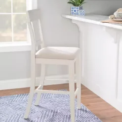 Clearance Kirklands Home Wood and Rattan Upholstered Bar Stool White