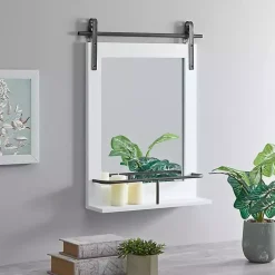 Clearance Kirklands Home Wood Barn Door Frame with Shelf Wall Mirror White
