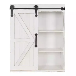 New Kirklands Home Wood Barn Door 5-Shelf Wall Cabinet White