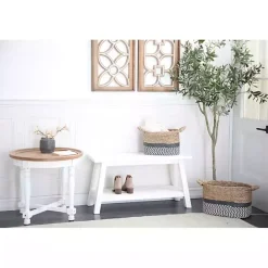 Clearance Kirklands Home Wood Bench with Slatted Wood Base White