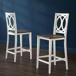 Best Kirklands Home White Wood Charlotte Counter Stools, Set of 2 Brown