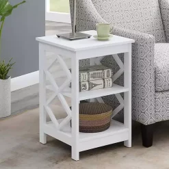 Kirklands Home Wood Diamond 2-Tier Accent Table White