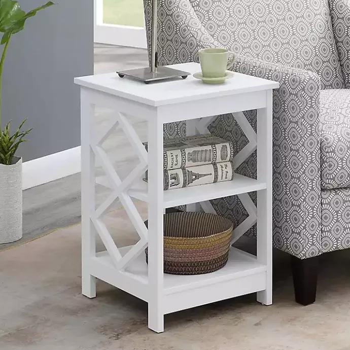 Kirklands Home Wood Diamond 2-Tier Accent Table White