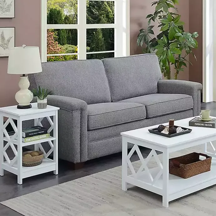 Kirklands Home Wood Diamond 2-Tier Accent Table White