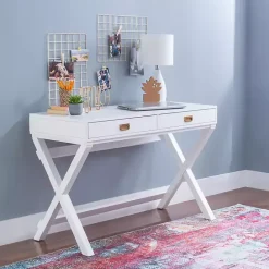 New Kirklands Home Wood 2-Drawer X-Frame Desk White