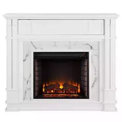 Discount Kirklands Home Wood Faux Marble LED Media Fireplace White