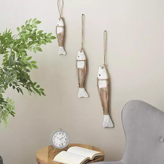 Best Kirklands Home White Wood Fish Hanging Wall Plaques, Set of 3