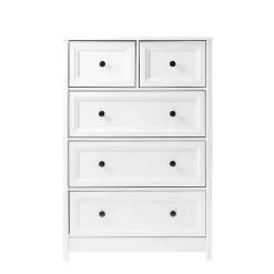 New Kirklands Home White Wood Five Framed Drawers Dresser