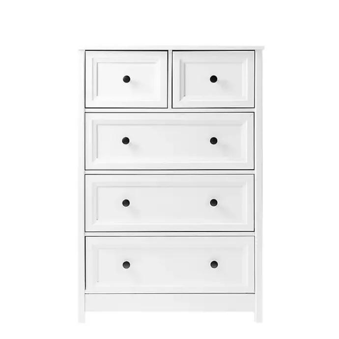 New Kirklands Home White Wood Five Framed Drawers Dresser