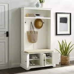 Clearance Kirklands Home Wood Hall Tree with Cushioned Bench White