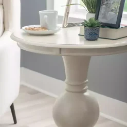 Kirklands Home Wood Round Base Side Table White