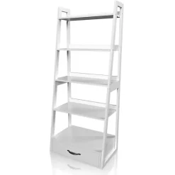 New Kirklands Home Wood 5-Shelf Leaning Bookshelf White