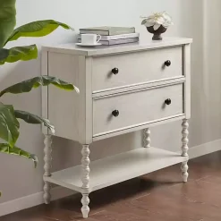 New Kirklands Home Wood Turned Legs 2-Drawer Chest White