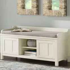 Kirklands Home White Wood Upholstered Storage Bench