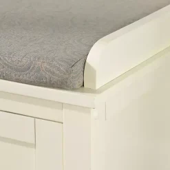 Kirklands Home White Wood Upholstered Storage Bench