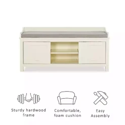 Kirklands Home White Wood Upholstered Storage Bench