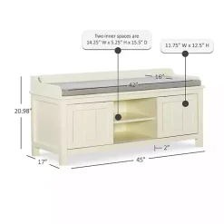 Kirklands Home White Wood Upholstered Storage Bench